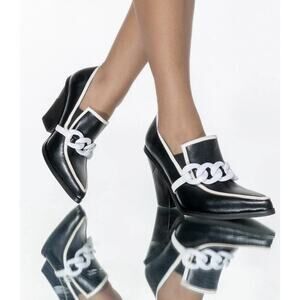 AZALEA WANG Womens Size 8.5 Work Hard Play Hard Chunky Booties In Black White
